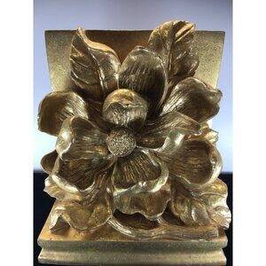 Vintage CBK Ltd Magnolia Blossom Flower Bookend Heavy Resin Gold Finish 1995